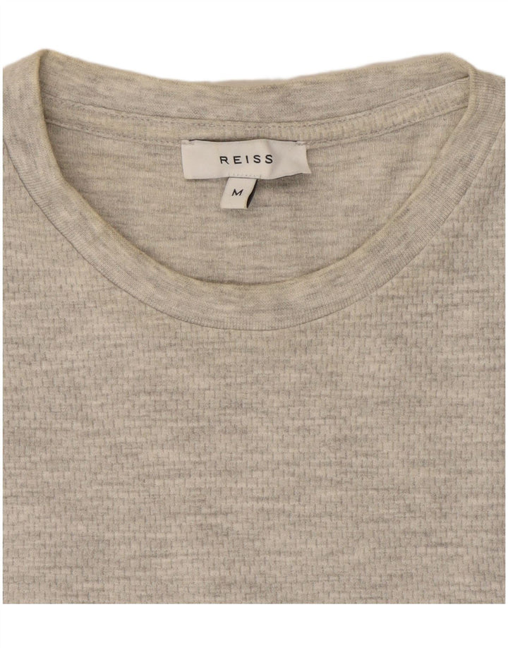 Camiseta masculina Reiss Top algodão manchado cinza médio