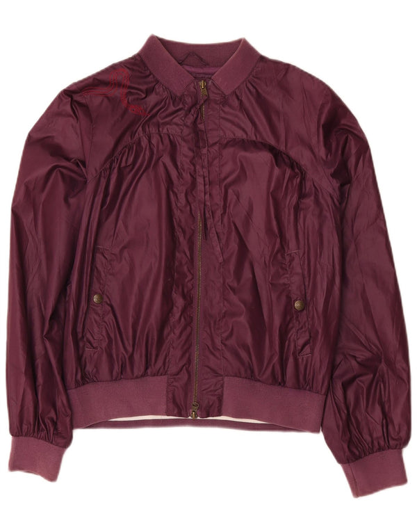Lee Womens Graphic Bomber Jacket UK 14 Médio Borgonha Poliéster