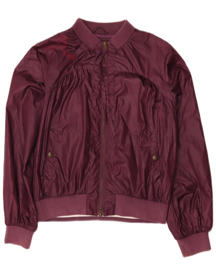 Lee Womens Graphic Bomber Jacket UK 14 Médio Borgonha Poliéster