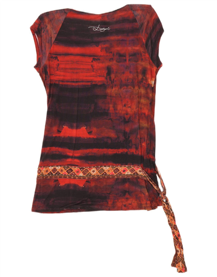Blusa Feminina Desigual Padrão Abstrato Top UK 18 XL Vermelho