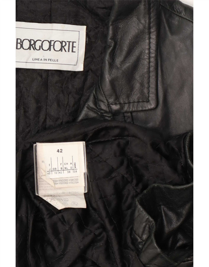 Casaco de couro feminino vintage UK 10 pequeno preto
