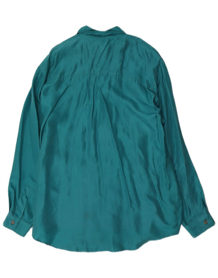 Blusa de camisa oversized feminina vintage Reino Unido 16 seda verde grande