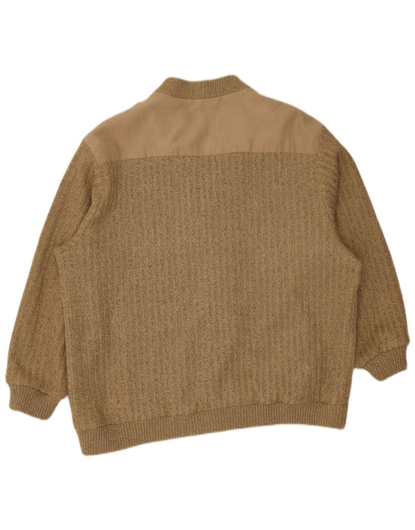 Roger Kent Mens Knit Bomber Jacket UK 50 5XL cáqui listrado poliacrílico