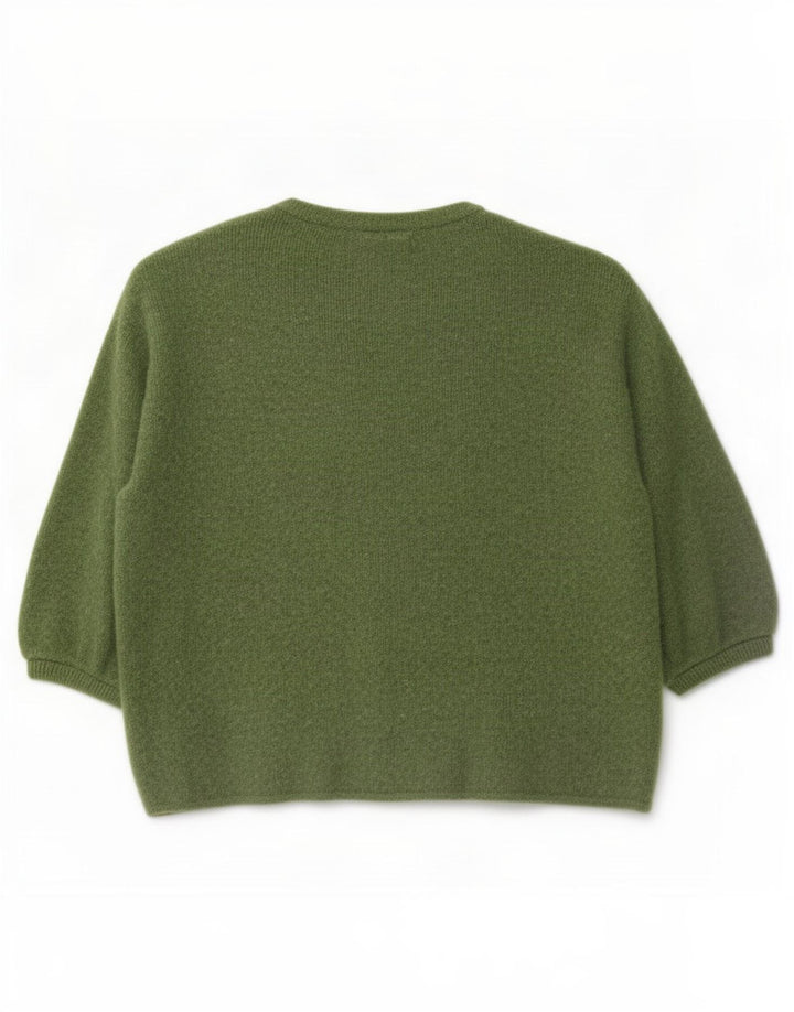 Suéter cardigã feminino vintage manga 3/4 oversized Reino Unido 14 verde médio