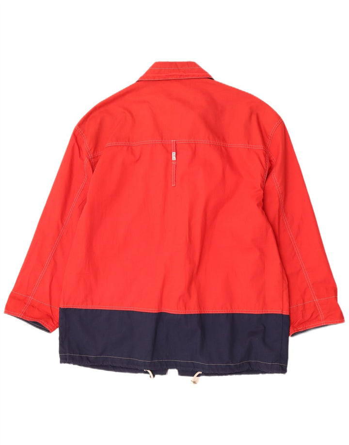 Jaqueta utilitária feminina vintage Reino Unido 16 grande poliéster vermelho Colourblock
