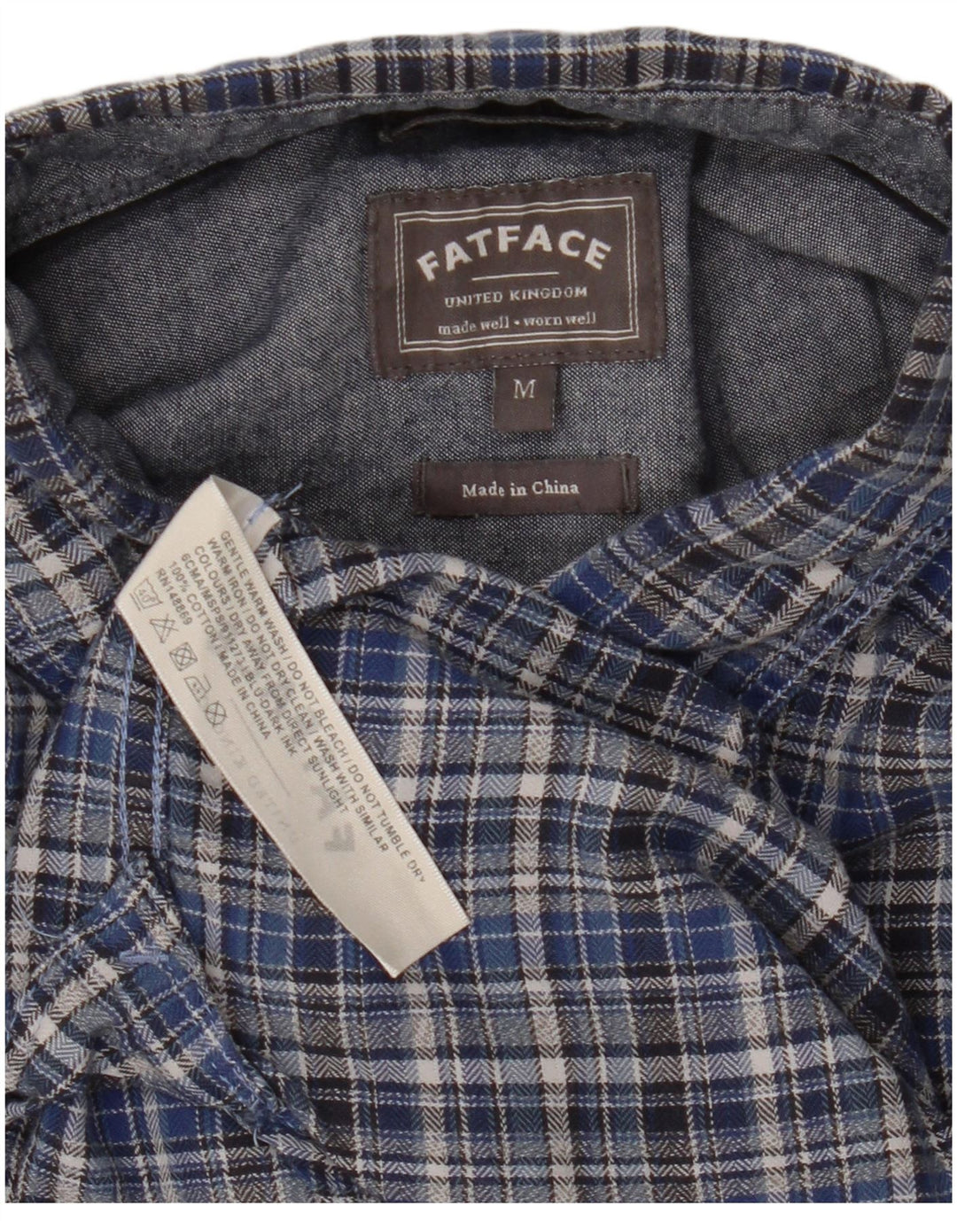 Camisa masculina de flanela Fat Face Classic Fit algodão xadrez azul médio
