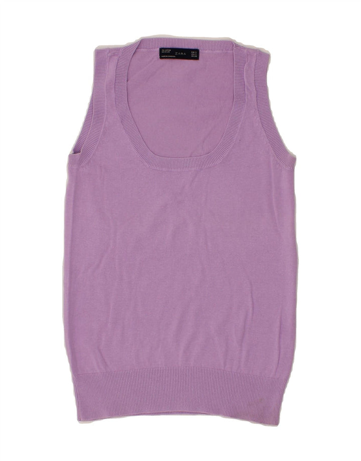 ZARA Womens Vest Tank Top UK 8 Small Purple Cotton Vintage Zara and Second-Hand Zara from Messina Hembry 