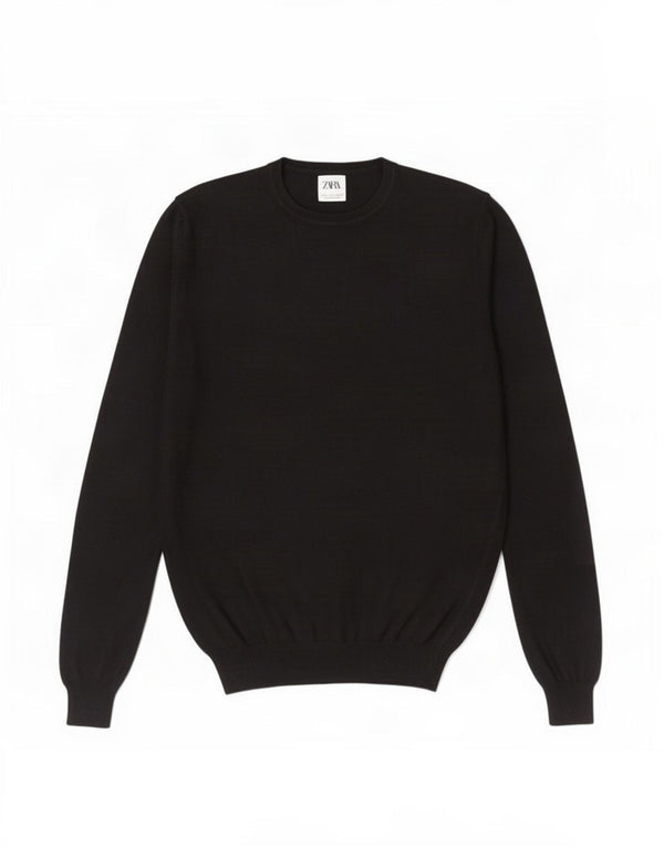 Zara Suéter masculino com gola redonda e viscose preta pequena