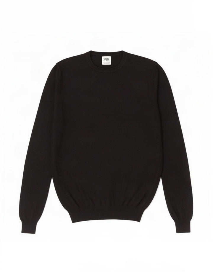 Zara Suéter masculino com gola redonda e viscose preta pequena