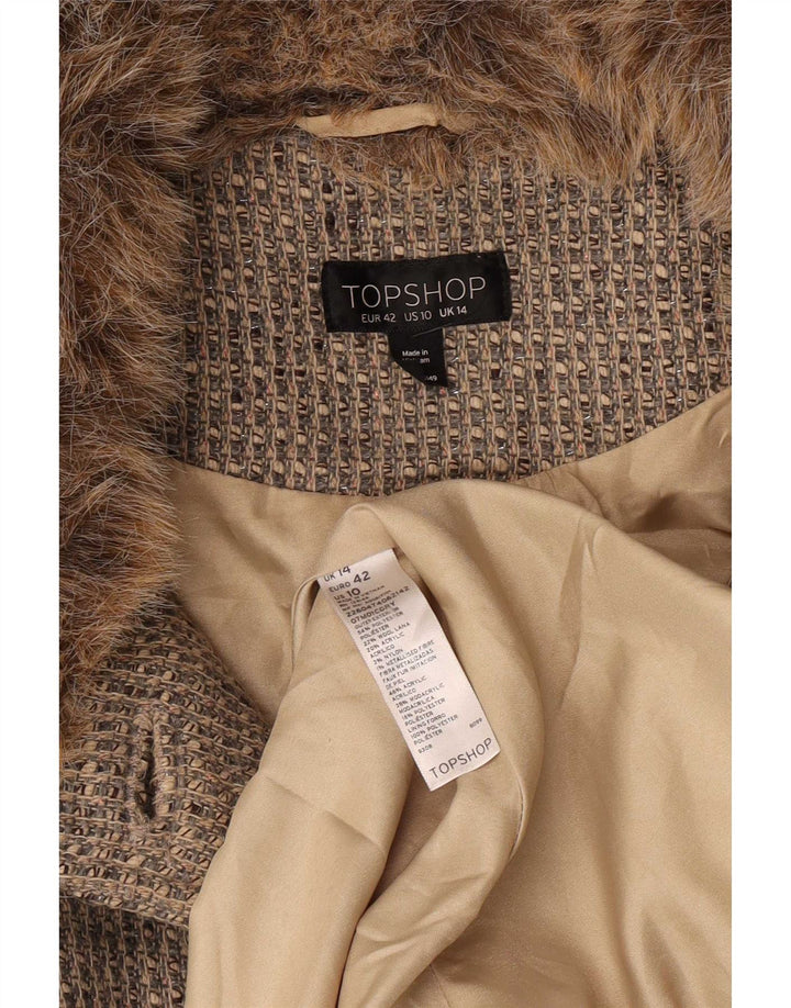 Sobretudo feminino Topshop UK 14 grande poliéster cinza