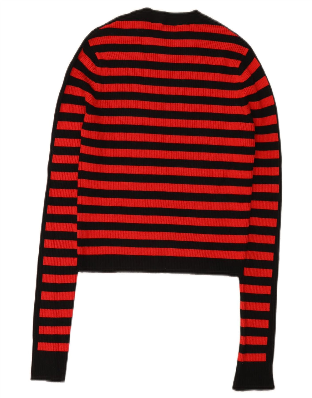 Zara Top curto feminino manga comprida Reino Unido 8 viscose listrada vermelha pequena