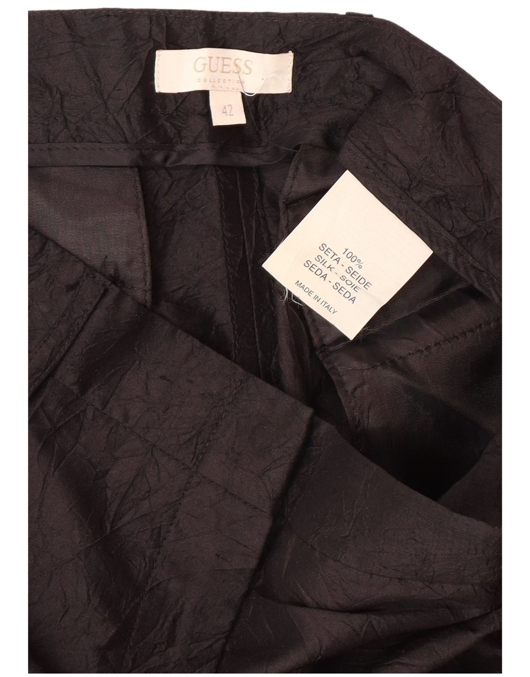 Calça feminina reta casual GUESS IT 42 médio W28 L32 seda preta