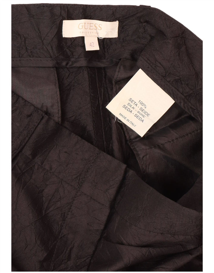 Calça feminina reta casual GUESS IT 42 médio W28 L32 seda preta