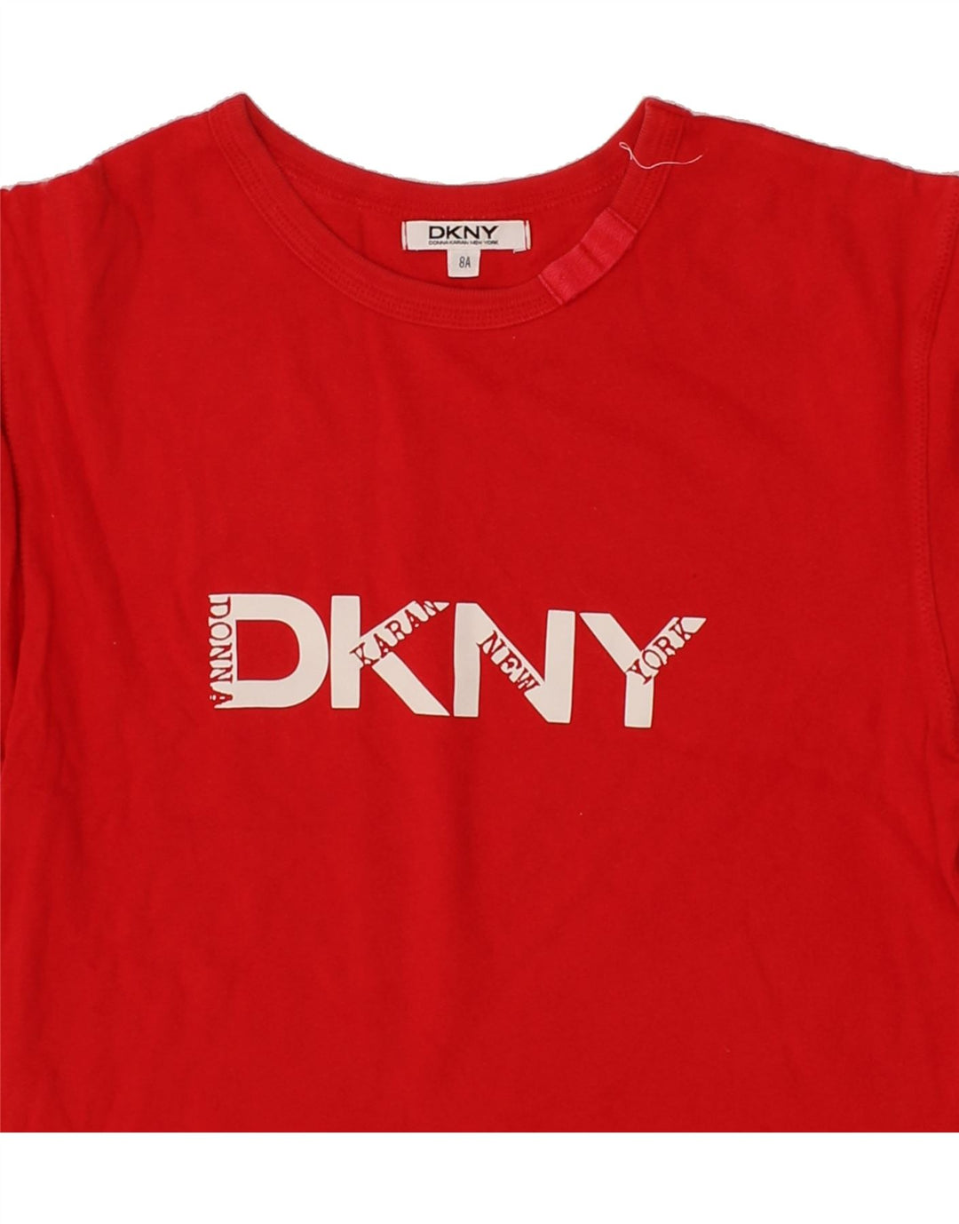 DKNY Girls Graphic T-Shirt Top 7-8 Years Red Cotton Vintage Dkny and Second-Hand Dkny from Messina Hembry 