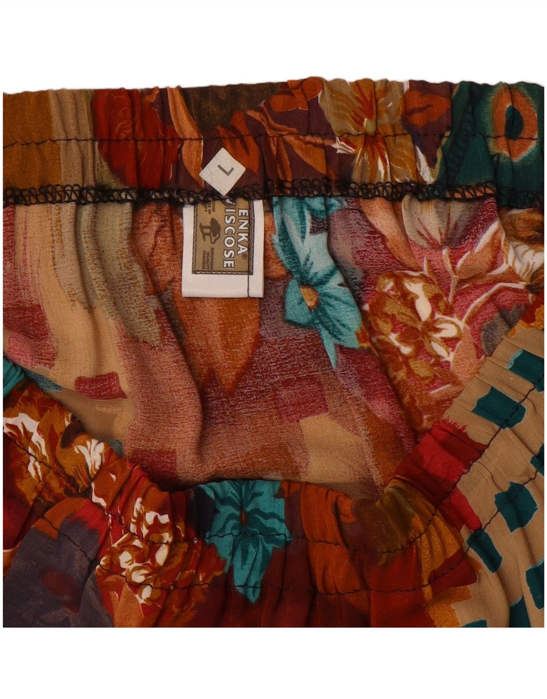 Saia larga feminina vintage grande W34 patchwork multicolorido viscose