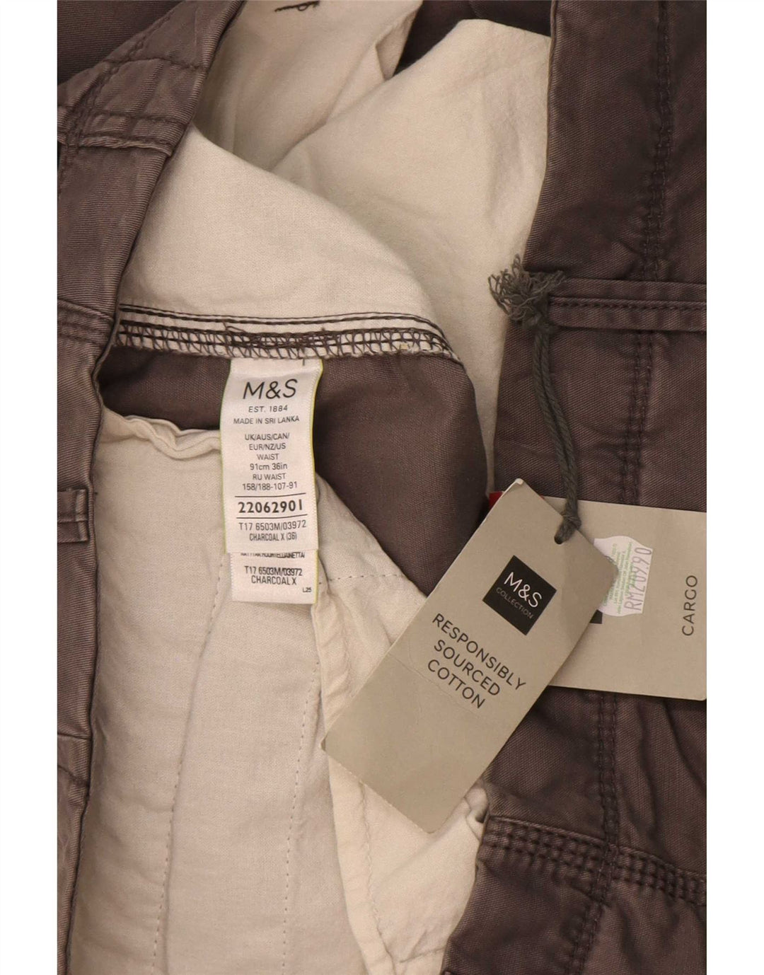 Shorts cargo masculino Marks & Spencer W36 grande algodão cinza