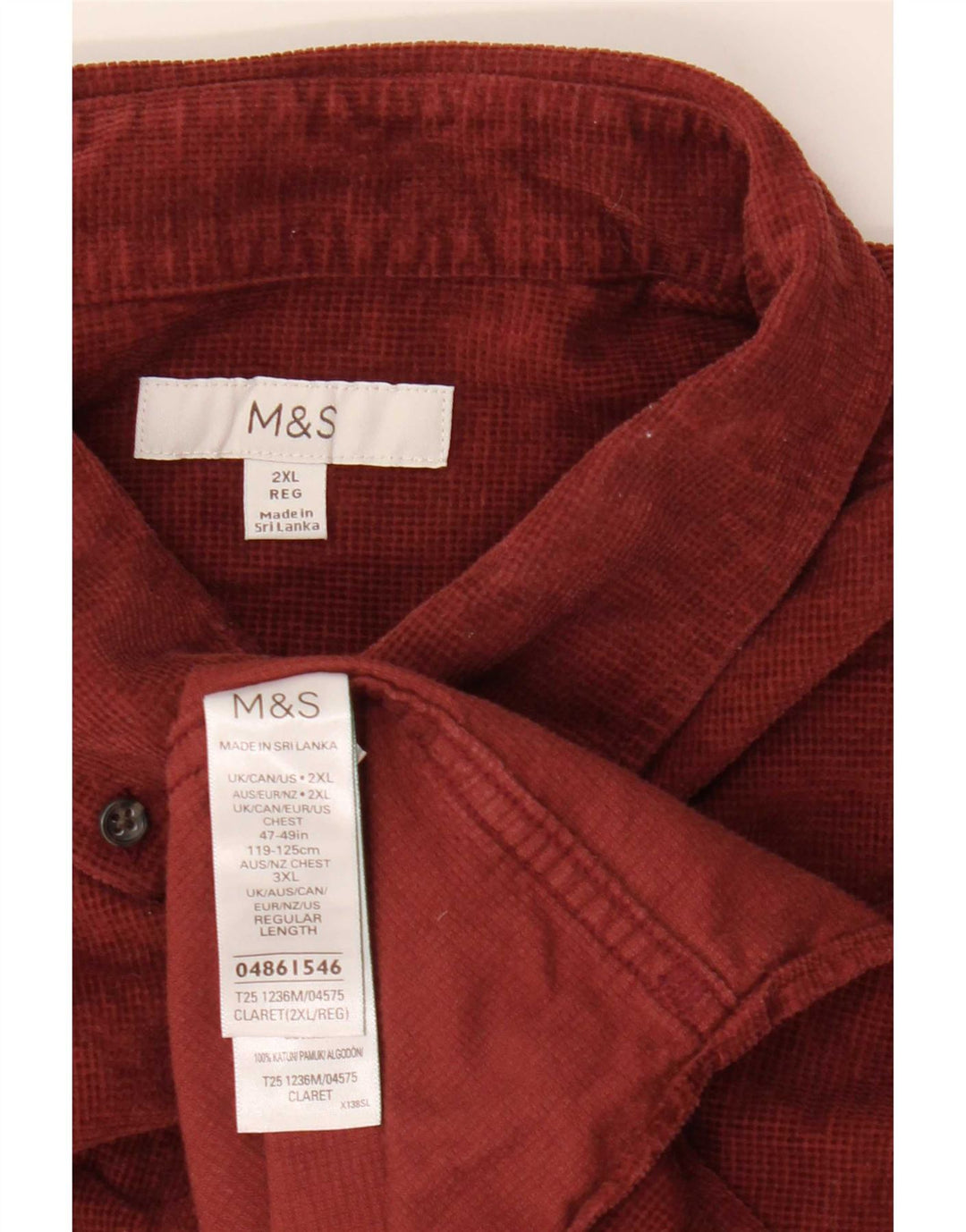 Camisa masculina Marks & Spencer 2XL algodão Borgonha