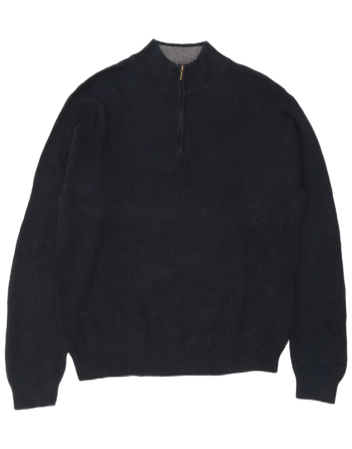 Suéter masculino IZOD com zíper e gola alta de algodão preto médio