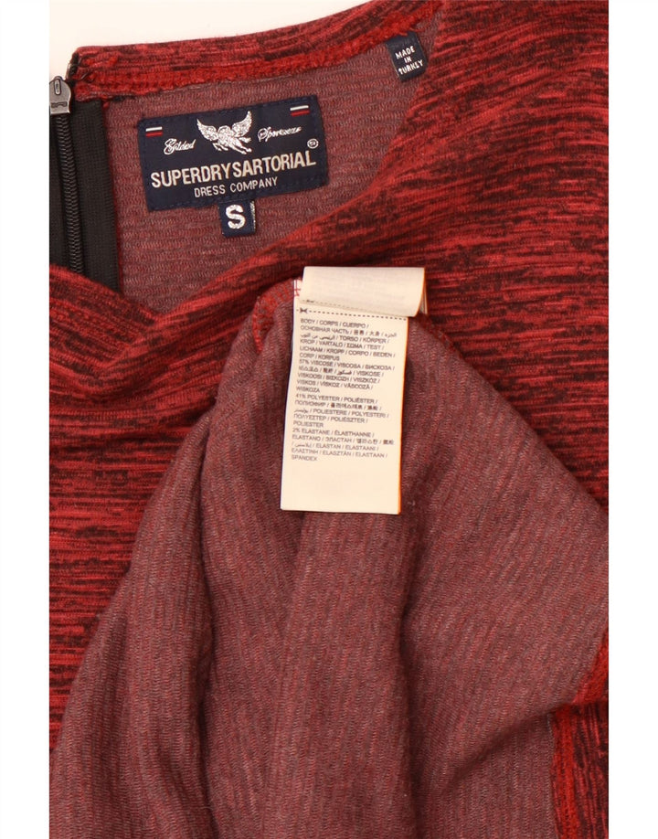 Vestido bodycon feminino de manga comprida SUPERDRY Reino Unido 8 pequeno borgonha salpicado