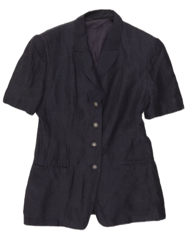 Jaqueta blazer feminina vintage de manga curta com 4 botões Reino Unido 16 grande azul marinho