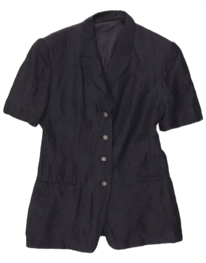 Jaqueta blazer feminina vintage de manga curta com 4 botões Reino Unido 16 grande azul marinho