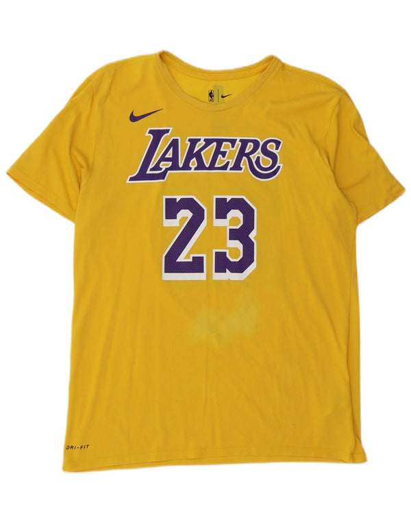Camiseta Nike masculina Los Angeles Lakers com estampa gráfica grande de algodão amarelo