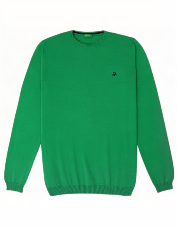 Suéter Benetton Boys com gola redonda 13-14 anos 3XL algodão verde