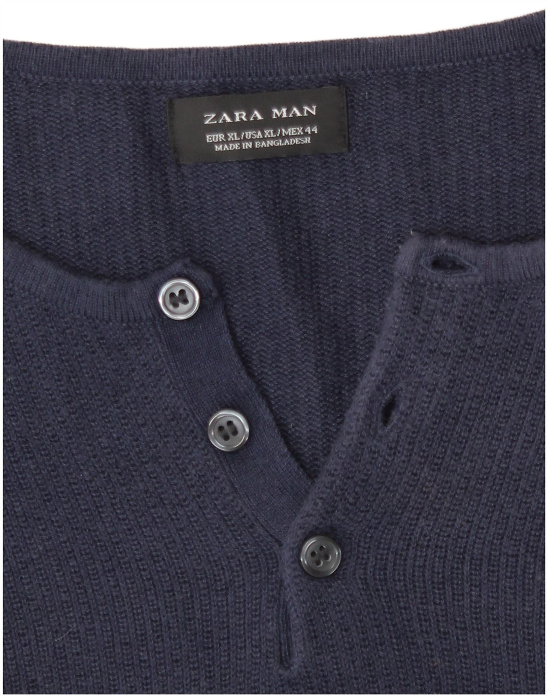 Zara Suéter masculino com gola com botão XL azul marinho