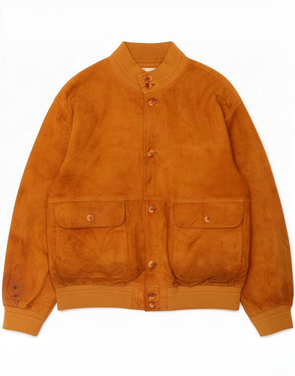 Jaqueta bomber de camurça masculina vintage IT 54 2XL couro bege