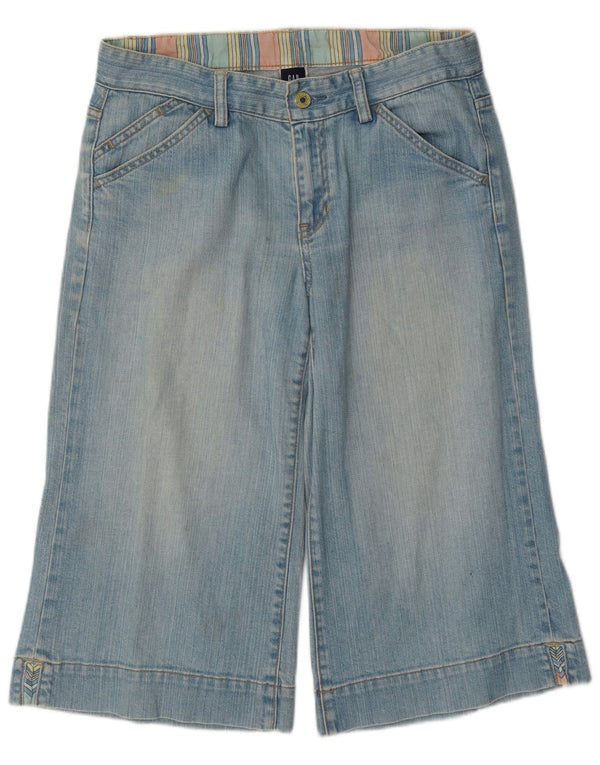 Bermuda jeans feminina de perna larga Gap Reino Unido 10 pequeno W30 algodão azul