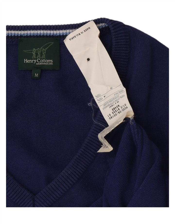 HENRY COTTONS Mens V-Neck Jumper Sweater Medium Navy Blue Cotton Vintage Henry Cottons and Second-Hand Henry Cottons from Messina Hembry 