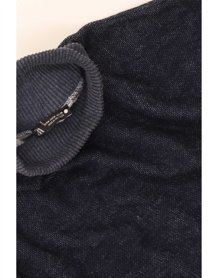 Zara Womens Crop Oversized Top Manga Longa Reino Unido 14 Médio Azul Marinho