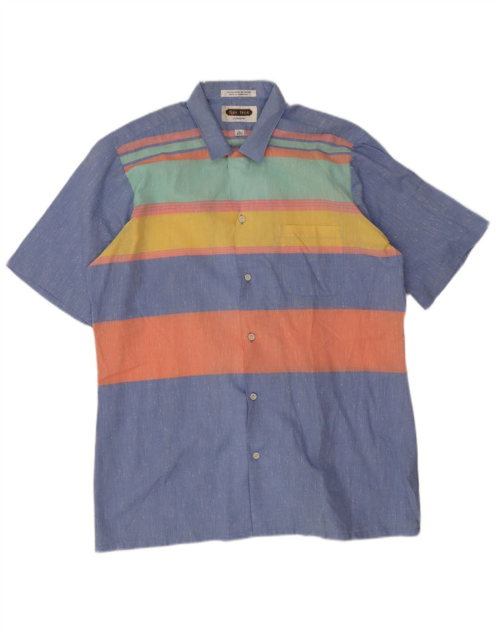 Camisa masculina de manga curta Arrow grande poliéster listrado azul