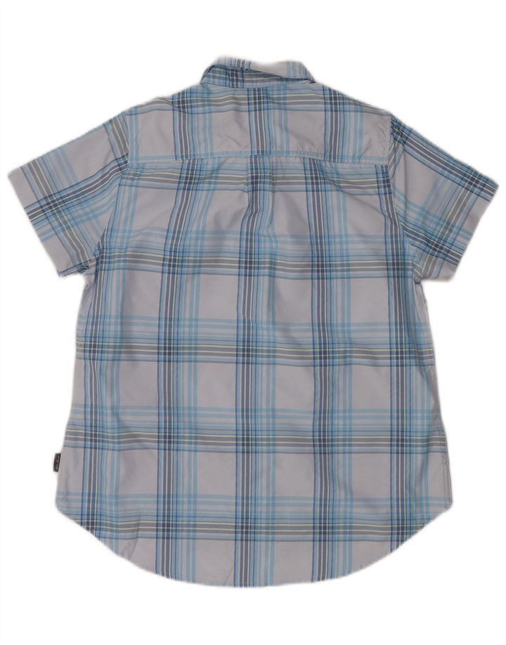 Camisa feminina EDDIE BAUER de manga curta UK 14 poliéster xadrez azul médio