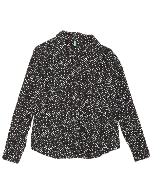 Camisa feminina Benetton com estampa abstrata e ajuste solto Reino Unido 10 algodão preto pequeno