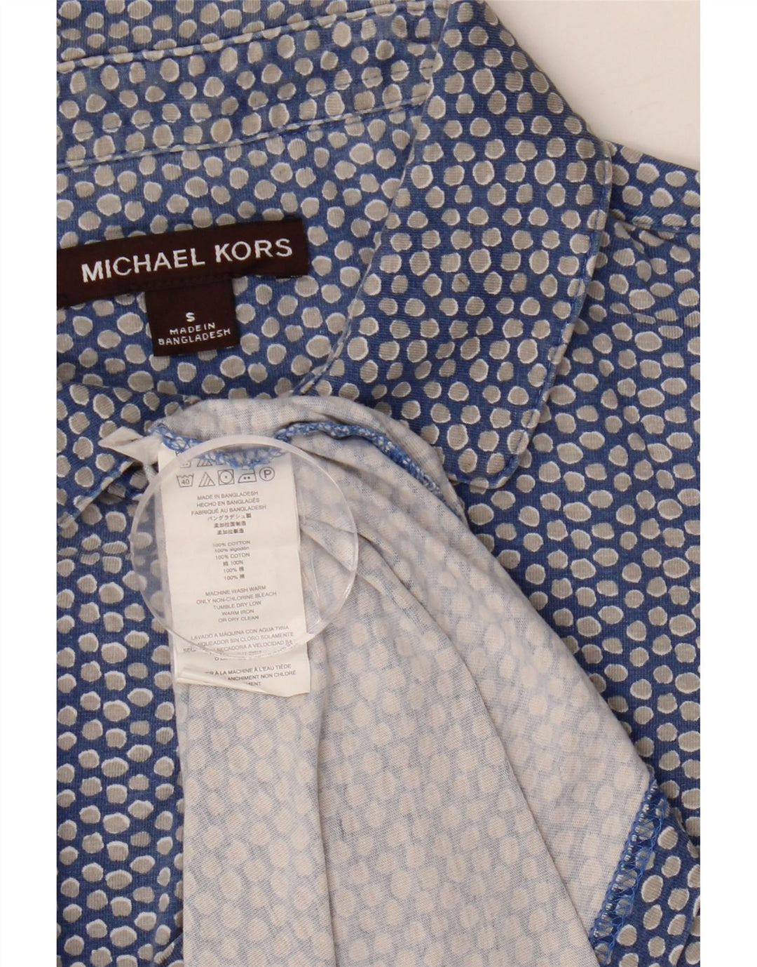 Camisa pulôver masculina de manga curta Michael Kors pequena de algodão manchado azul