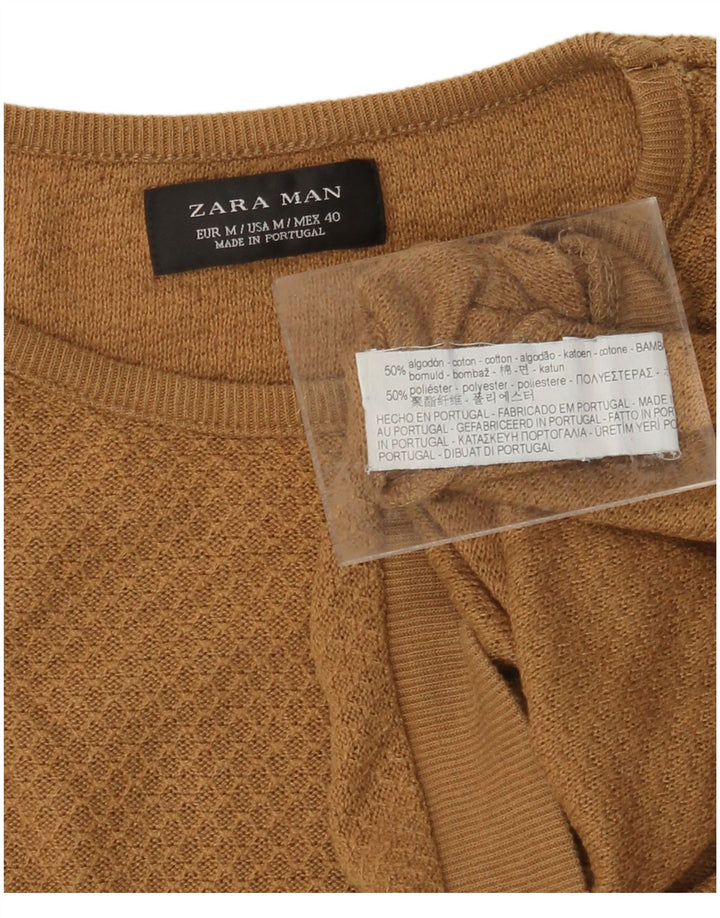 Suéter masculino ZARA com gola redonda e algodão bege médio