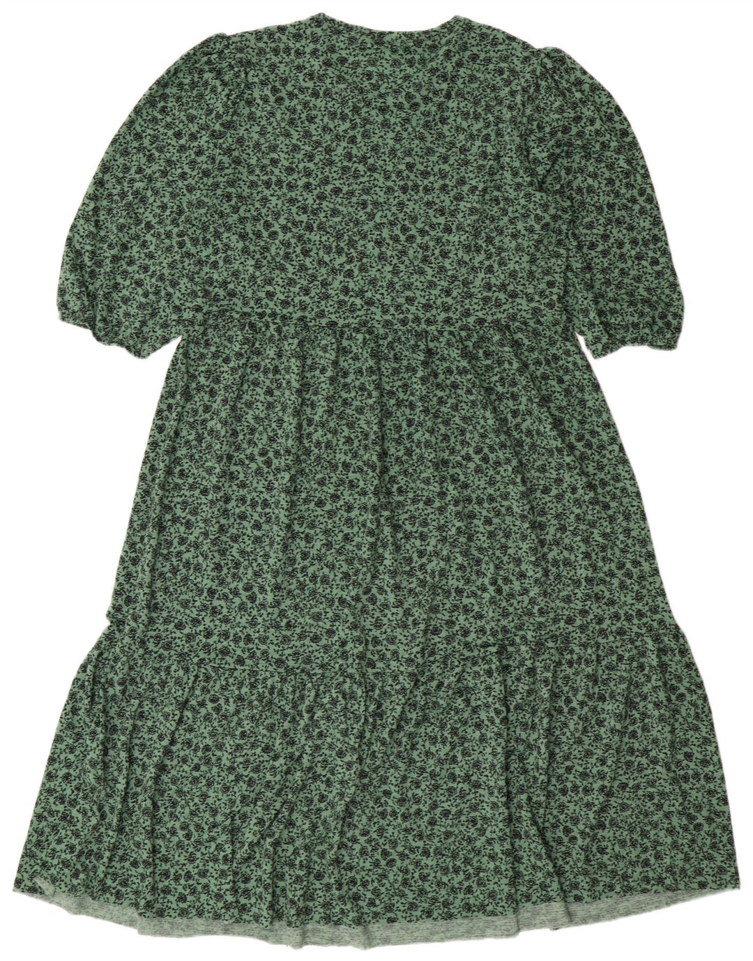 Vestido feminino ZARA A-Line UK 14 poliéster floral verde médio