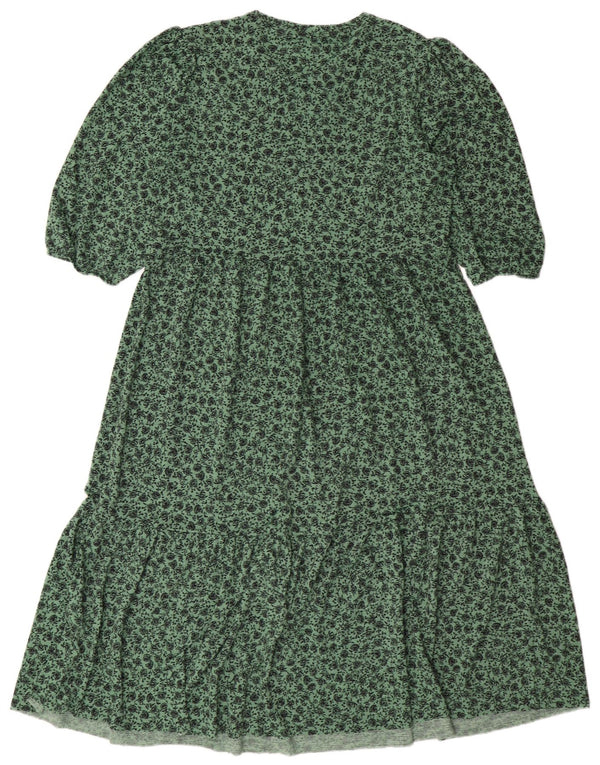 Vestido feminino ZARA A-Line UK 14 poliéster floral verde médio