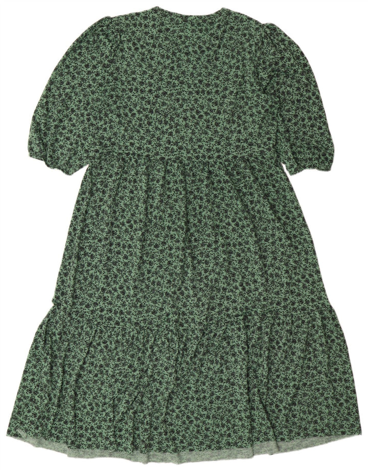 Vestido feminino ZARA A-Line UK 14 poliéster floral verde médio