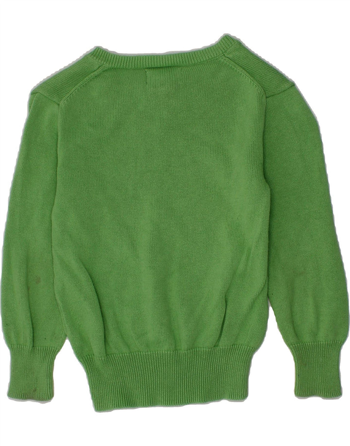 POLO RALPH LAUREN Girls V-Neck Jumper Sweater 3-4 Years Green Cotton Vintage Polo Ralph Lauren and Second-Hand Polo Ralph Lauren from Messina Hembry 