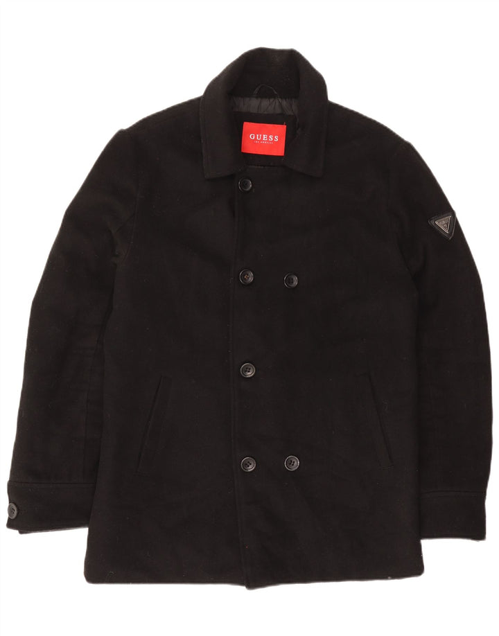 Guess Mens Pea Coat UK 40 Grande Poliéster Preto