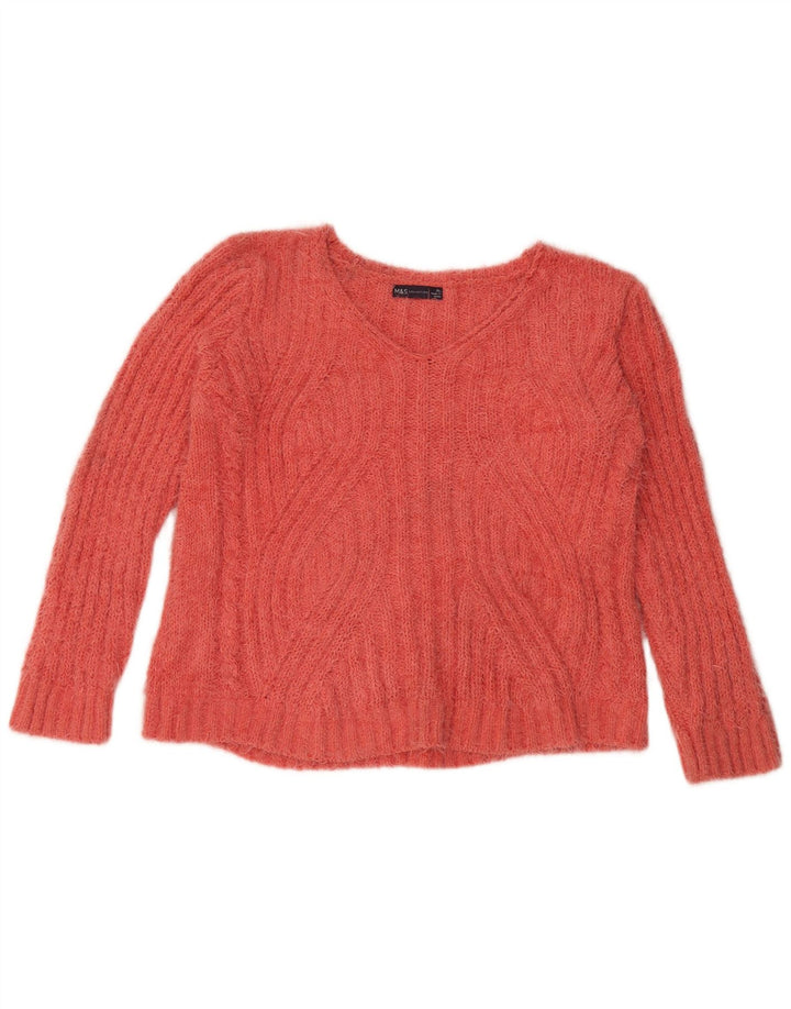 Suéter feminino Marks & Spencer com decote em V UK 18 XL laranja poliéster