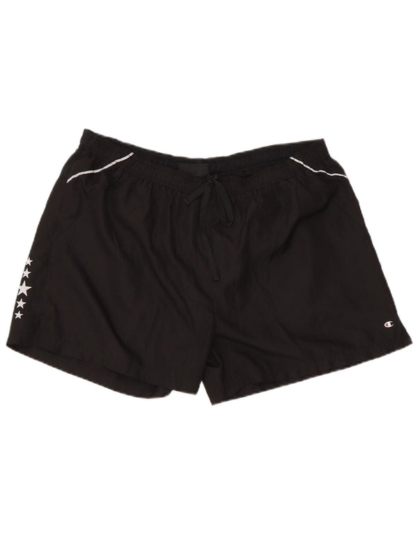 Champion Womens Graphic Regular Sport Shorts UK 14 Large Black Polyester