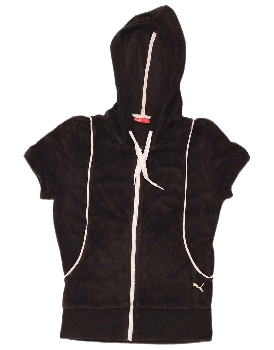 Suéter feminino PUMA de manga curta com capuz e zíper de veludo Reino Unido 12 médio preto