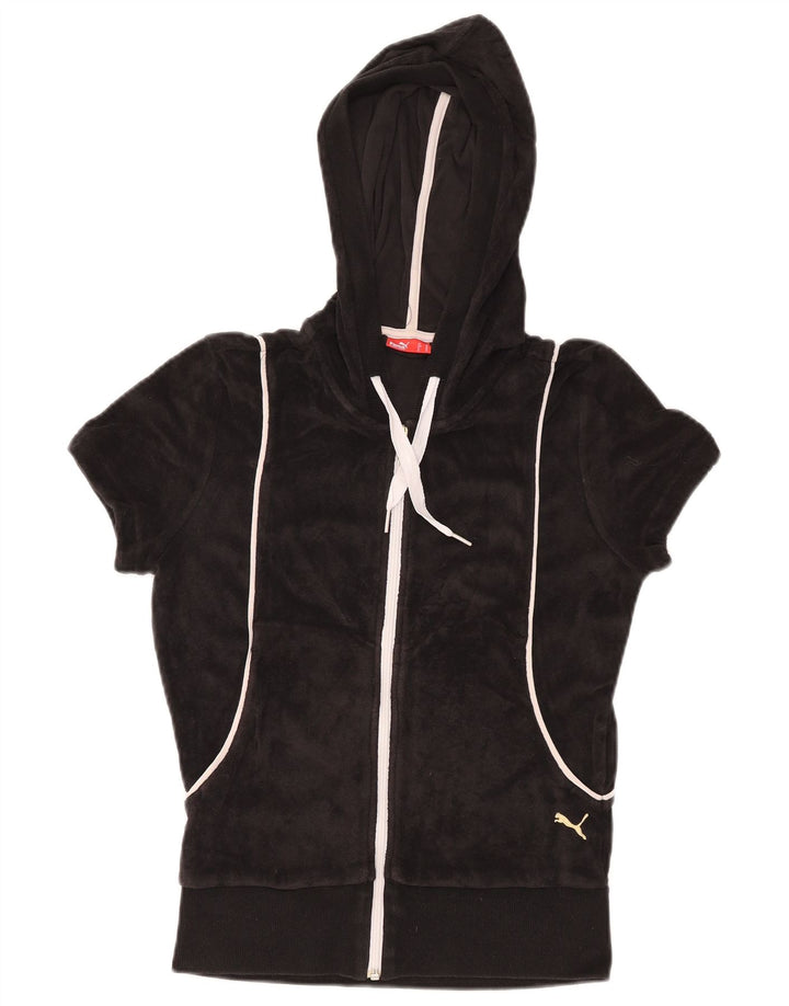 Suéter feminino PUMA de manga curta com capuz e zíper de veludo Reino Unido 12 médio preto