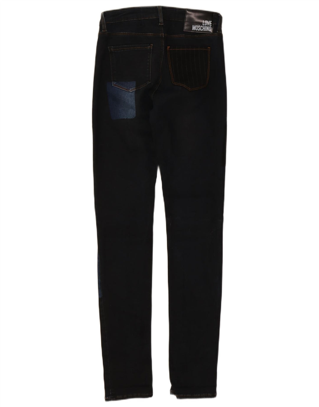Calça jeans skinny feminina Moschino W26 L31 azul marinho patchwork algodão