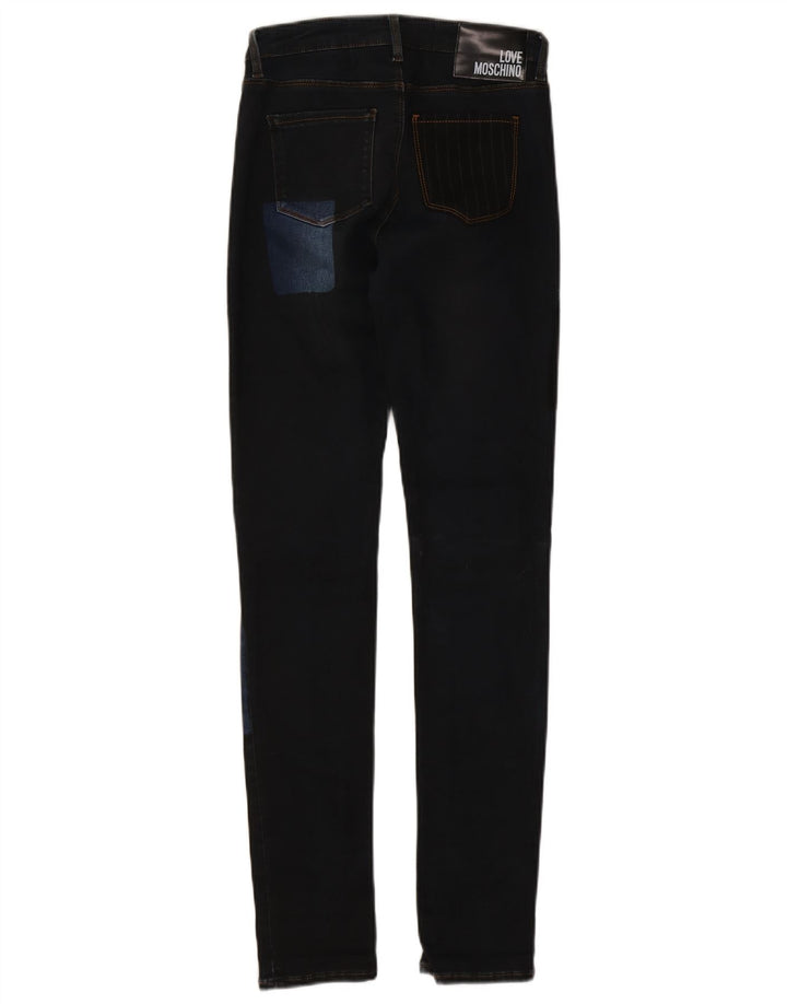 Calça jeans skinny feminina Moschino W26 L31 azul marinho patchwork algodão
