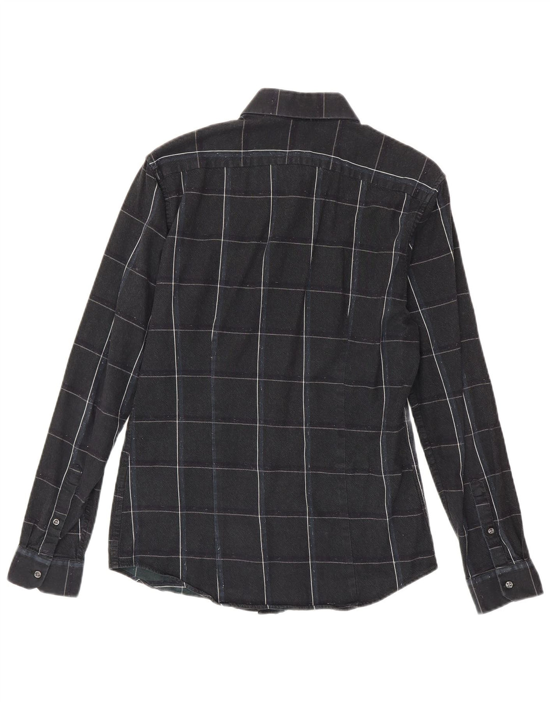 Camisa masculina Reiss de flanela slim fit, algodão xadrez preto médio