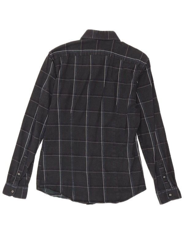 Camisa masculina Reiss de flanela slim fit, algodão xadrez preto médio